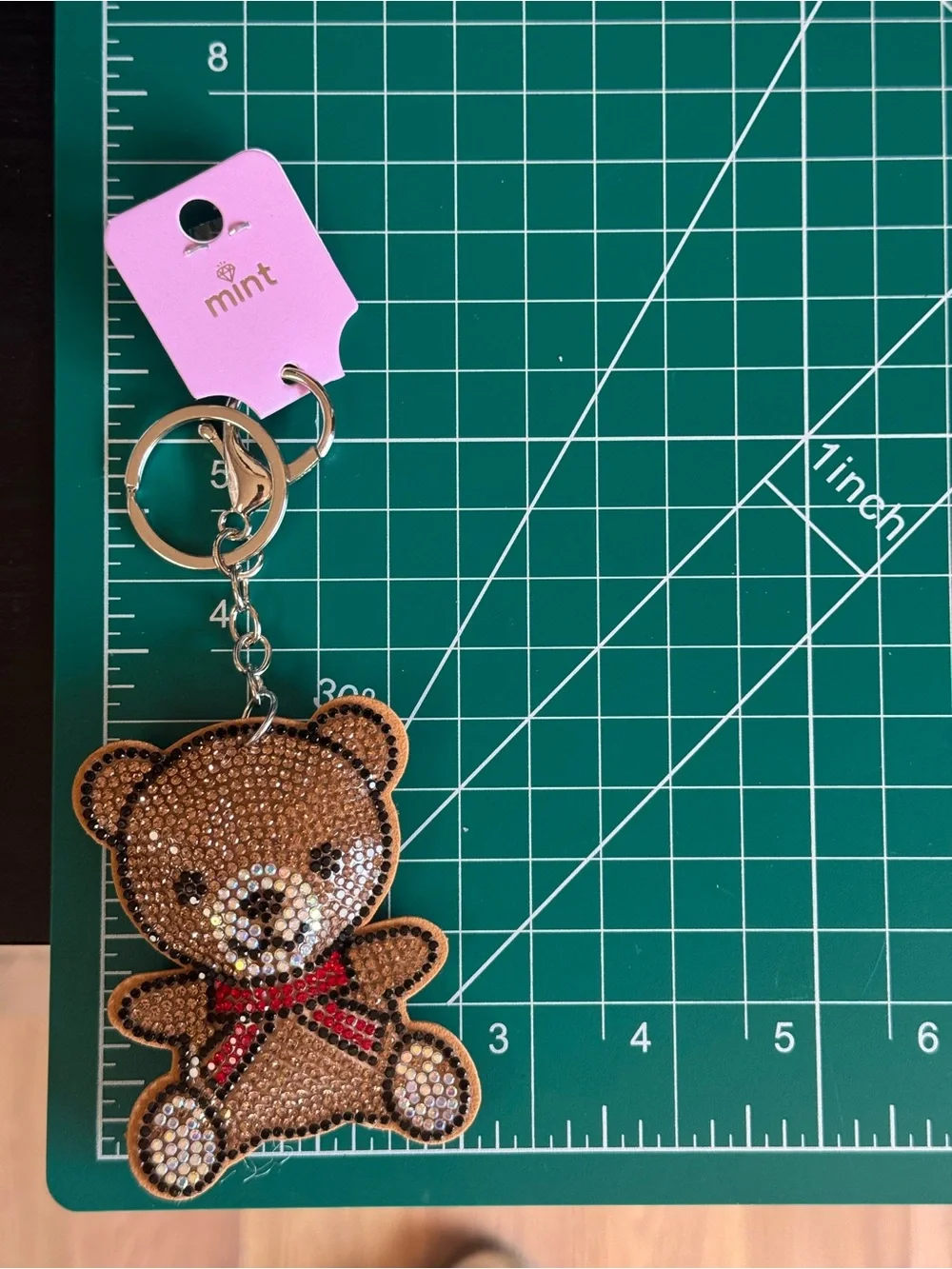 Mint Rhinestone Teddy Bear Keychain Bag Charm NWT Red